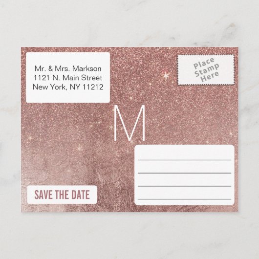 Girly Modern Roos Gouden Glitter Folie Save the Da Aankondigingskaart (Achterkant)