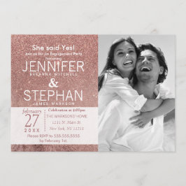 Girly Modern Roos Gouden Glitter Folie Verloving Kaart