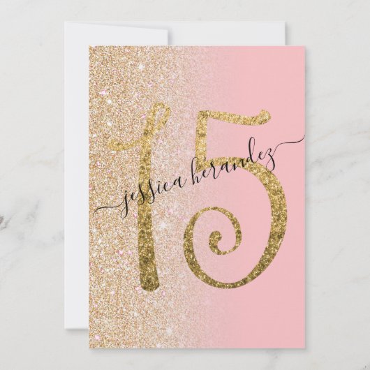 Girly Modern Roze Glitter Ombre Quinceañera Kaart (Achterkant)