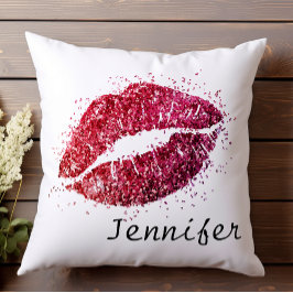 Girly Modern Roze Rood Glitter Kiss Lips Kussen