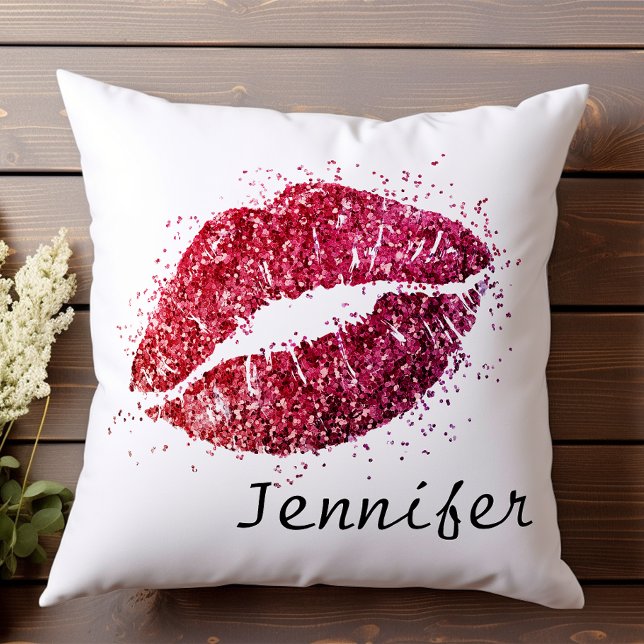 Girly Modern Roze Rood Glitter Kiss Lips Kussen (Creator heeft geüpload)