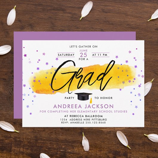 Girly Modern Roze Sterren Geel Afstuderen Waterver Kaart