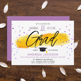 Girly Modern Roze Sterren Geel Afstuderen Waterver Kaart