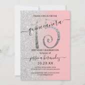 Girly Modern Roze Zilveren Glitter Ombre Quinceañe Kaart (Voorkant)