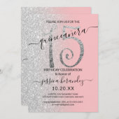 Girly Modern Roze Zilveren Glitter Ombre Quinceañe Kaart (Voorkant / Achterkant)