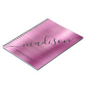 Girly Modern Soft Pink Metal Monogram Handtekening Notitieboek (Linkerzijde)