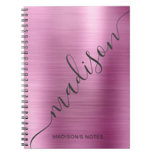 Girly Modern Soft Pink Metal Monogram Handtekening Notitieboek