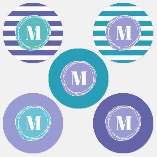 Girly Modern Stripes Monogram Labels (Groep)