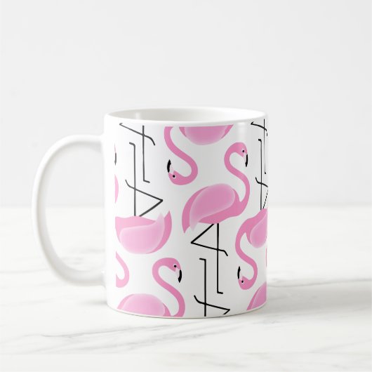 Girly Modern Tropisch Roze Flamingo patroon Koffiemok (Links)