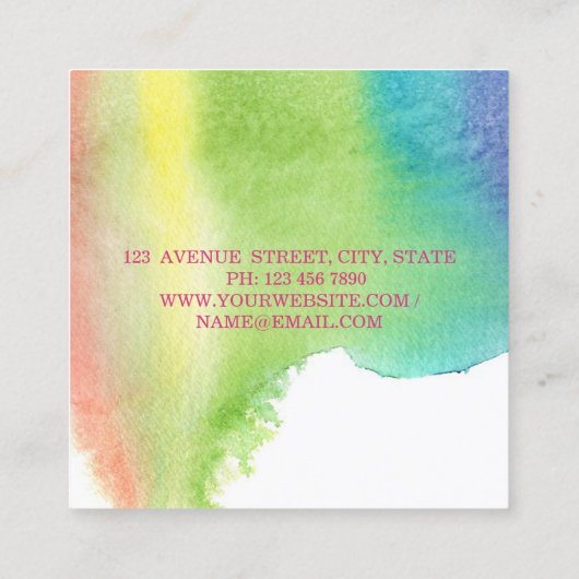 Girly Modern Waterverf Paint Splash, lipsticks Vierkante Visitekaartje (Achterkant)