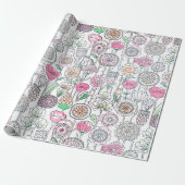Girly Modern Whimsical Waterverf Floral Cadeaupapier (Uitgerold)