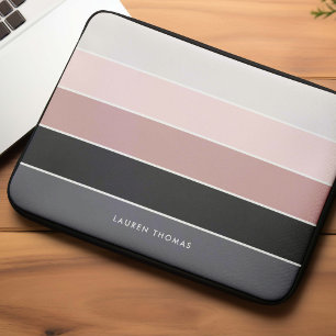 Girly moderne strepen gepersonaliseerd laptop sleeve