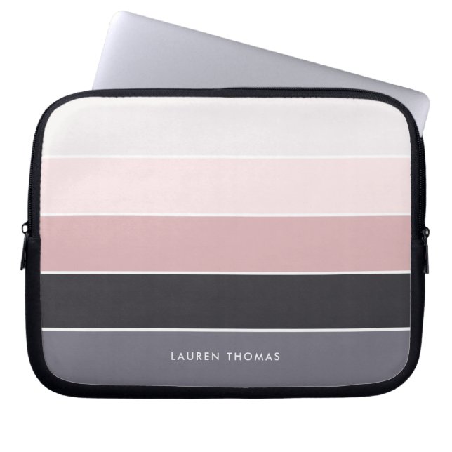 Girly moderne strepen gepersonaliseerd laptop sleeve (Voorkant)