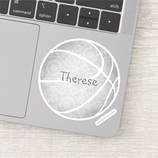 Girly Monochromatic Grijs Basketbal Speler Naam Sticker (Detail)