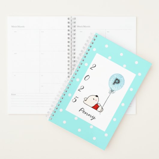 Girly Monogram Beer Blauw 2025 Planner (Display)