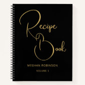 Girly Monogram Black en Gold Cookbook Recipe Notitieboek (Voorkant)