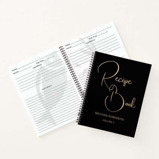 Girly Monogram Black en Gold Cookbook Recipe Notitieboek (Binnen)