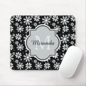 Girly Monogram Black White Daisy Flowers met naam Muismat (Met muis)
