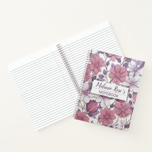Girly Monogram Bloemen Patroon Gepersonaliseerde N Notitieboek (Binnen)