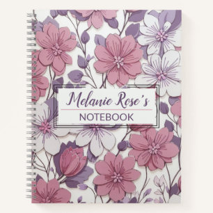 Girly Monogram Bloemen Patroon Gepersonaliseerde N Notitieboek