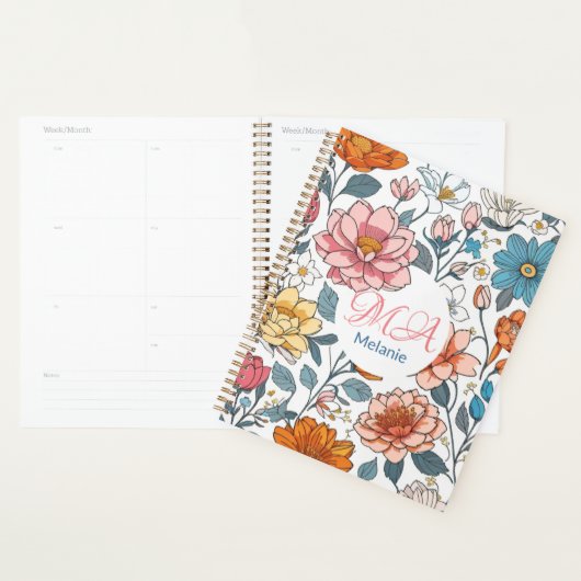 Girly Monogram Bloemen Patroon Gepersonaliseerde N Planner (Display)