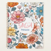 Girly Monogram Bloemen Patroon Gepersonaliseerde N Planner (Voorkant)