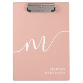 Girly Monogram Calligrafie Coral Blush Pink Klembord (Voorkant)