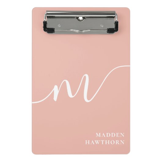 Girly Monogram Calligrafie Coral Blush Pink Mini Klembord (Voorkant)