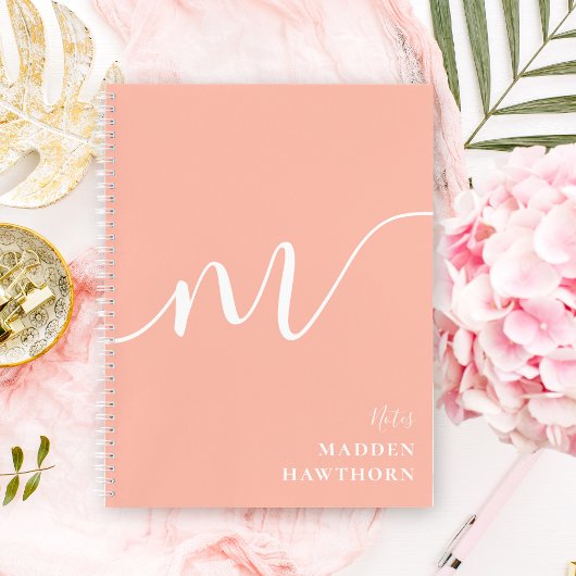 Girly Monogram Calligrafie Coral Blush Pink Notitieboek