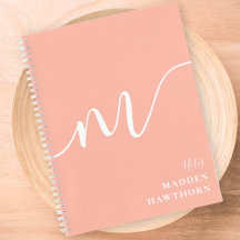Girly Monogram Calligrafie Coral Blush Pink
