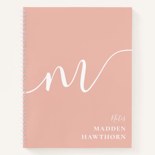 Girly Monogram Calligrafie Coral Blush Pink Notitieboek (Voorkant)