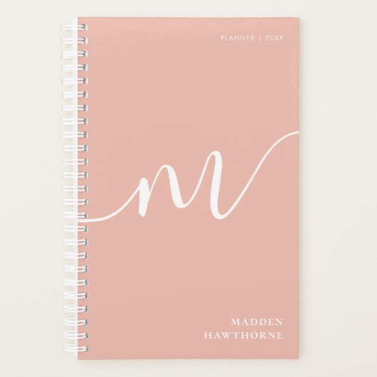 Girly Monogram Calligrafie Coral Blush Pink Planner (Voorkant)