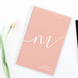 Girly Monogram Calligrafie Coral Blush Pink Planner
