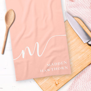 Girly Monogram Calligrafie Coral Blush Pink Theedoek