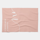Girly Monogram Calligrafie Coral Blush Pink Theedoek (Horizontaal)