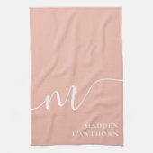 Girly Monogram Calligrafie Coral Blush Pink Theedoek (Verticaal)
