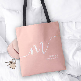 Girly Monogram Calligrafie Coral Blush Pink Tote Bag