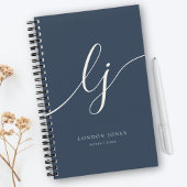 Girly Monogram Calligraphy 2 Initialen Navy Ivoor Notitieboek