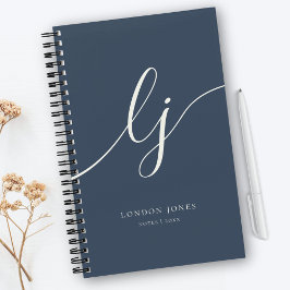 Girly Monogram Calligraphy 2 Initialen Navy Ivoor Notitieboek