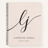 Girly Monogram Calligraphy 2 Initialen Roze Notitieboek (Voorkant)