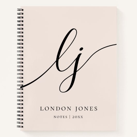 Girly Monogram Calligraphy 2 Initialen Roze Notitieboek (Voorkant)