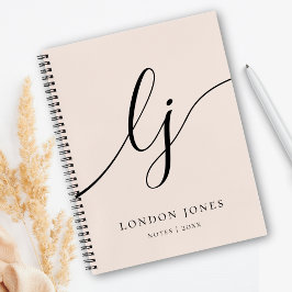 Girly Monogram Calligraphy 2 Initialen Roze Notitieboek
