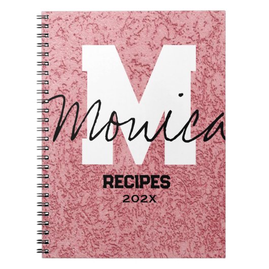 Girly Monogram Calligraphy rough rose Pink Binder Notitieboek (Voorkant)