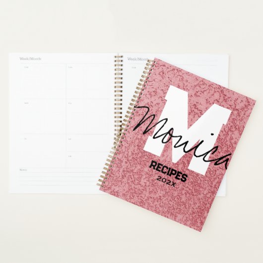Girly Monogram Calligraphy rough rose Pink Binder Planner (Display)