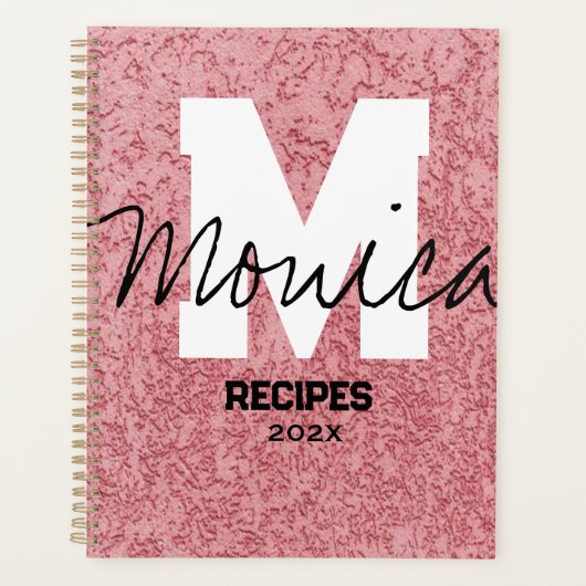 Girly Monogram Calligraphy rough rose Pink Binder Planner (Voorkant)