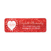 Girly Monogram Coral Glitter Bokeh Heart Etiket (Voorkant)