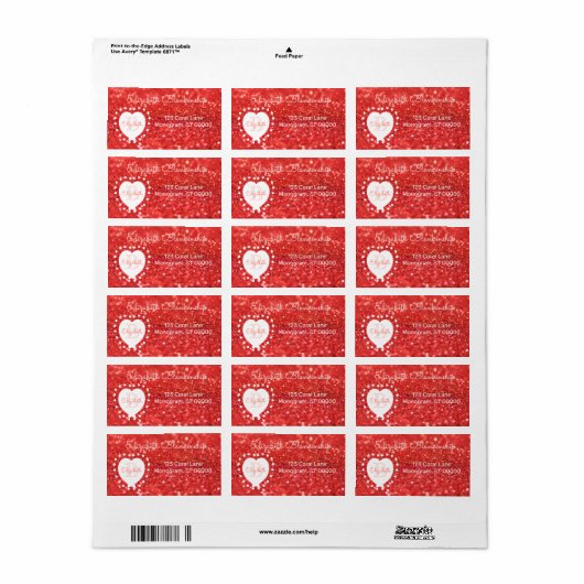 Girly Monogram Coral Glitter Bokeh Heart Stippen Etiket (Full Sheet)