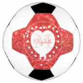 Girly Monogram Coral Glitter Bokeh White Heart Voetbal (Voorkant)