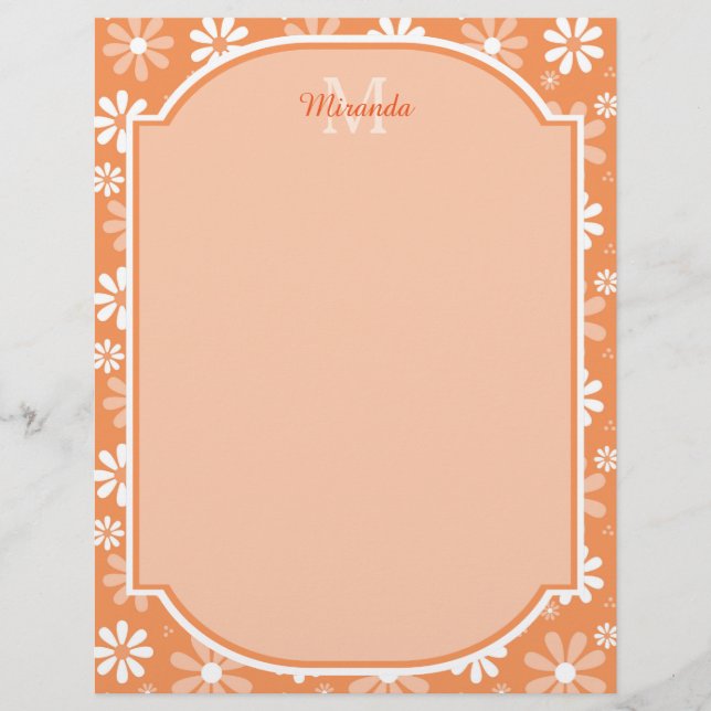 Girly Monogram Cute Oranje Daisy Flowers en Name (Voorkant)