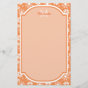 Girly Monogram Cute Oranje Daisy Flowers en Name Briefpapier